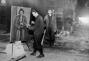 19.12.1959 ak. malíř Josef Veselý na ocelárně při portrétu Bohuslava michny